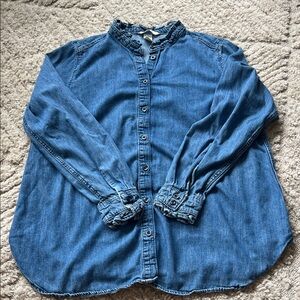 H&M Maternity Denim Button Down Shirt with Ruffle Details